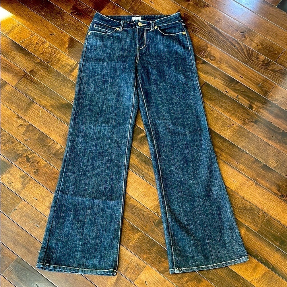 Cache Bootcut Jeans Dark wash Mid rise Gold Accents Womens 6 Y2K Stretchy - Picture 2 of 14